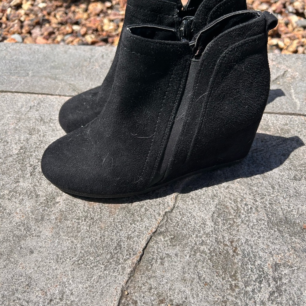 Women’s Black Suede Wedge Ankle Boots